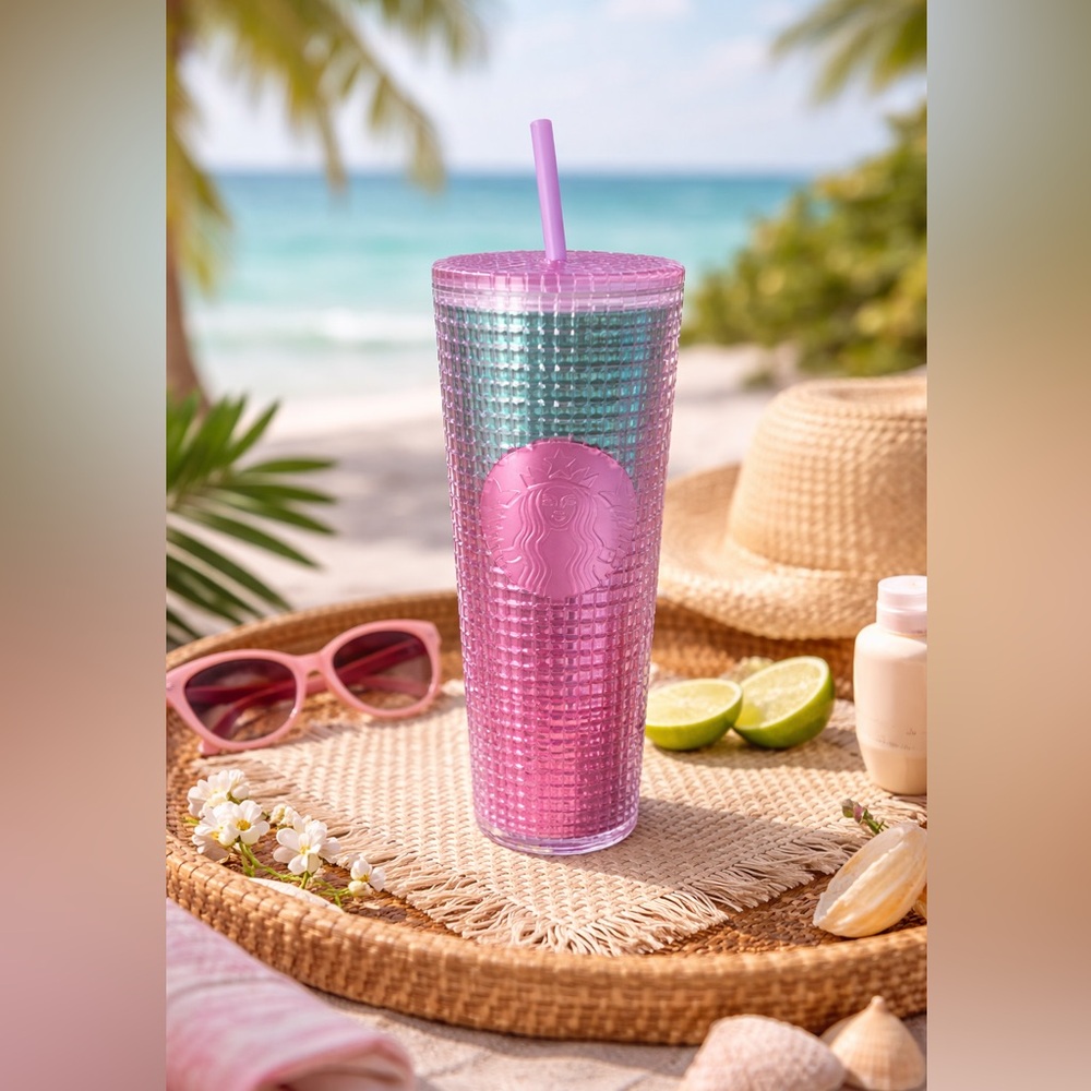 Starbucks 24 oz Pink Disco iridescent Grid Tumbler.